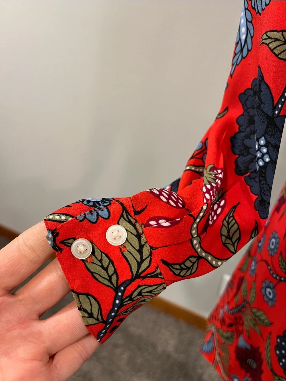 LOFT Red Floral Long-Sleeve fit‎ & flare mini Dress size 00P
